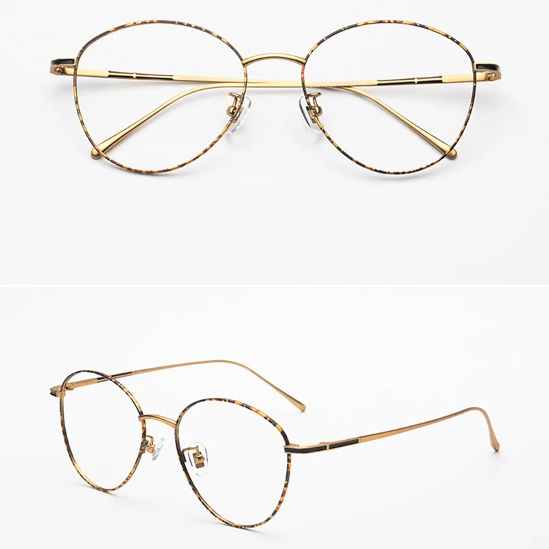 tortoiseshell QIANJING Новая мода ретро чистый титан Полный Круглый очки близорукость Пресбиопия очки оправы для мужчин женщин 8013 - Цвет оправы: tortoiseshell