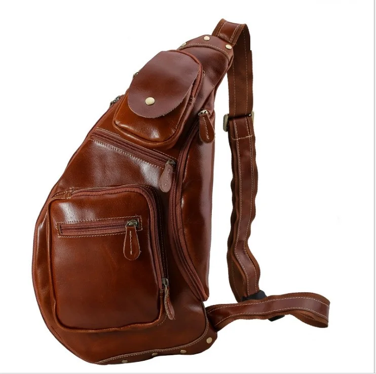 

Men Chest Bag High Quality Vintage Casual Oil Wax Leather Genuine Cowhide Big Chest Messenger Bags men Half Moon travel bag