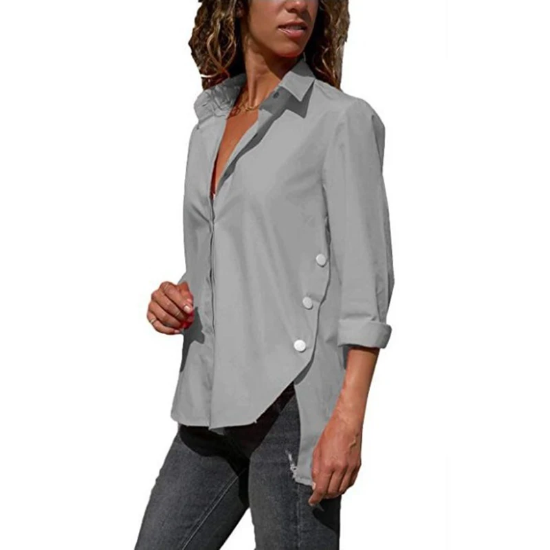 Женские Необычные Блузы больших размеров 3XL 4XL 5XL, повседневные шифоновые рубашки больших размеров, Весенняя Однотонная рубашка с отложным воротником