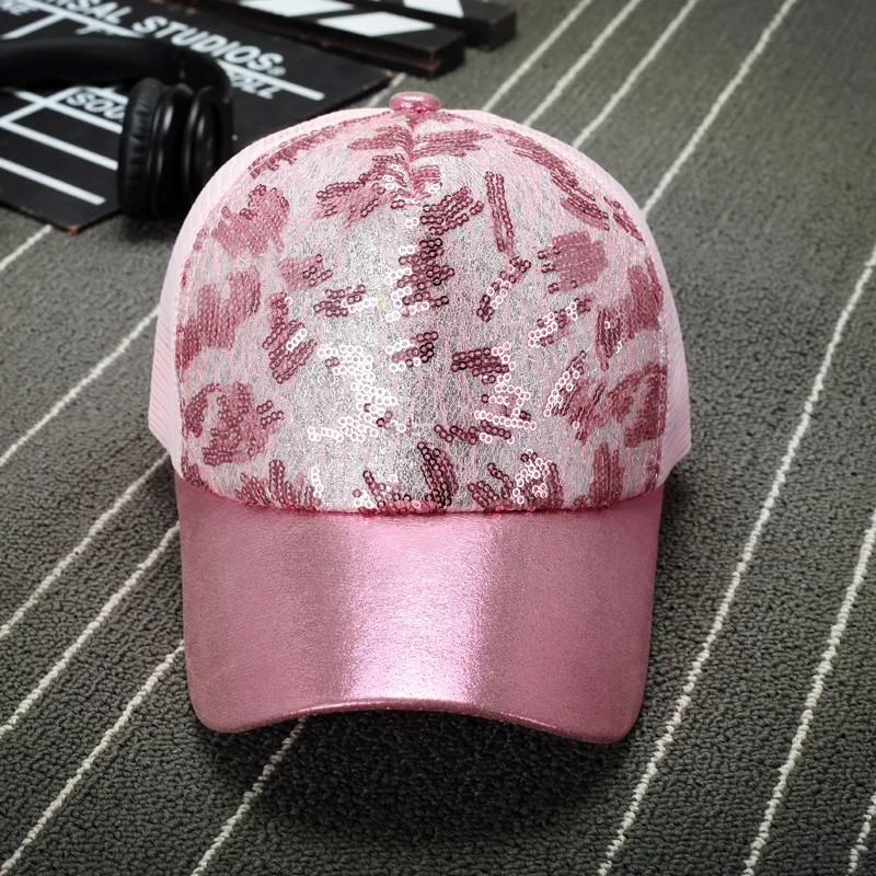 

Women Men Baseball Caps Sun Hats Breathable Mesh Hat Sequins Flowers Gorras Summer Solid Color Cap for Unisex Snapback Casquette