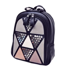 Style Preppy Femmes Sac À Dos Géométrique Patchwork Sacs D’école des Femmes de Haute Qualité PU En Cuir Sacs À Dos pour Adolescents Filles Mochila