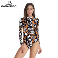 Цельный купальный костюм длинный рукав на молнии серфинг для купания костюм цветочный принт купальники для женщин купальник Y02033