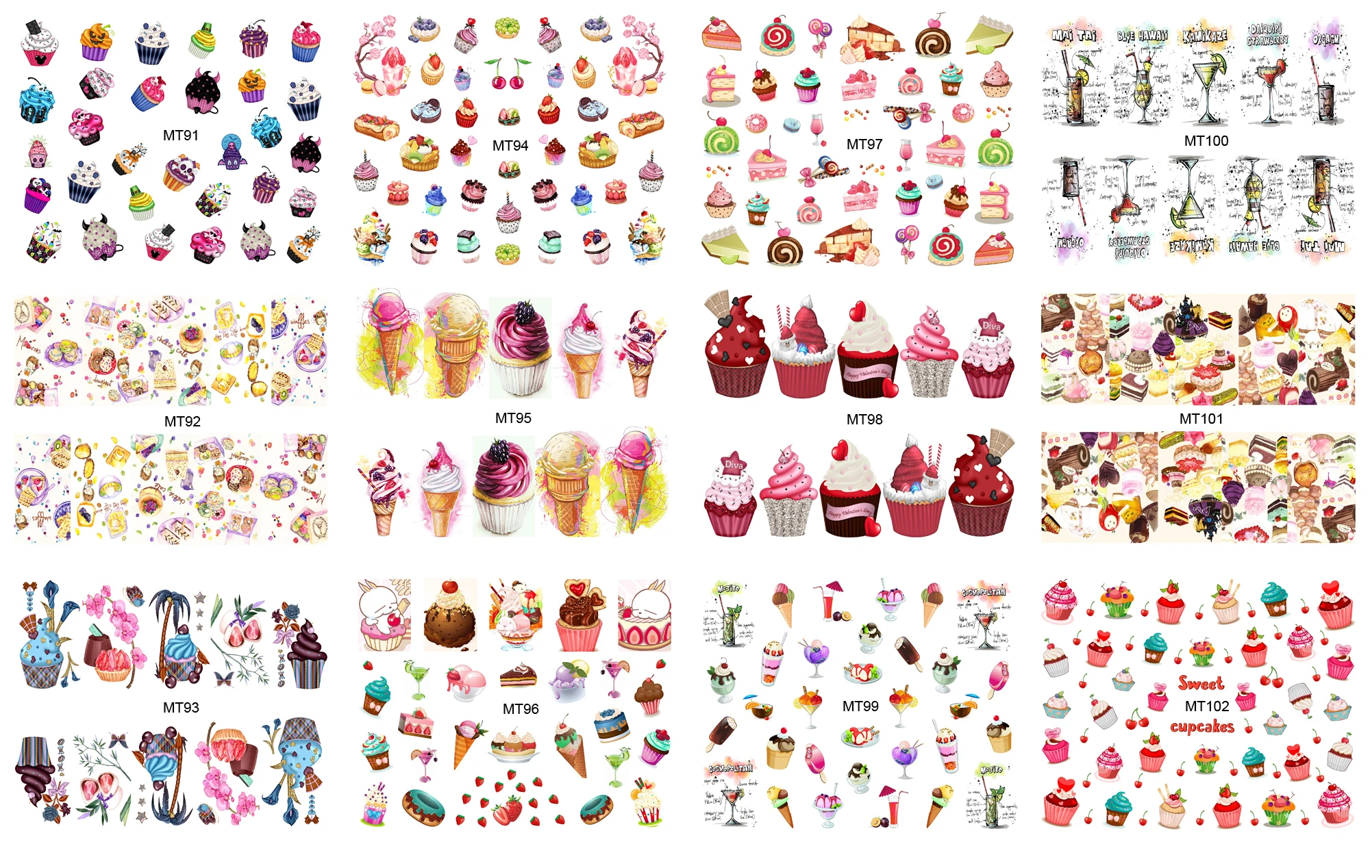1 Sheet Nail MT94 Beauty Cup Cake Nail Art Water Transfer Sticker Decal For Nail Tattoo Tips Nail Tools 2