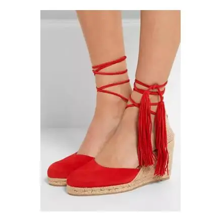 red wedges closed toe