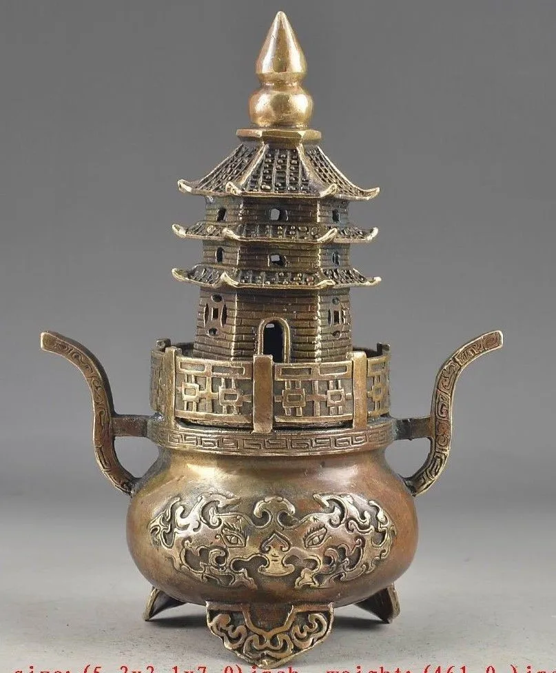 

Brass CHINESE crafts decoration Buddha Exorcism Handwork Old Hammered Pagoda Totem Incense Burner sculpture Pure copper Home Fur