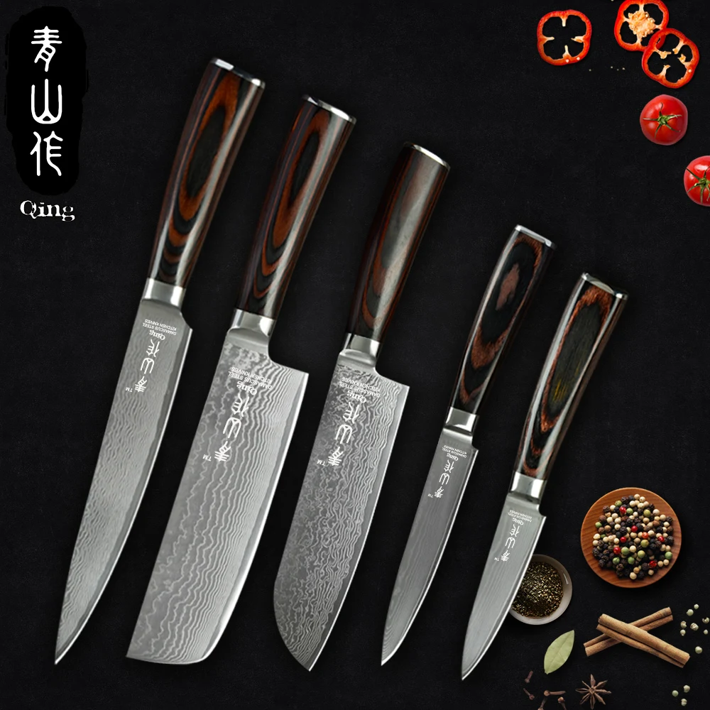 QING VG10 японский дамасский нож 67 слоев стальной кухонный Нескользящая цветная