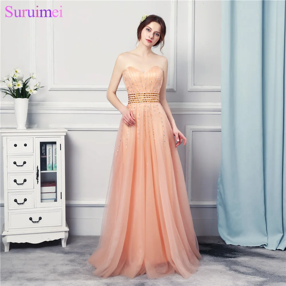 peach colour evening gown