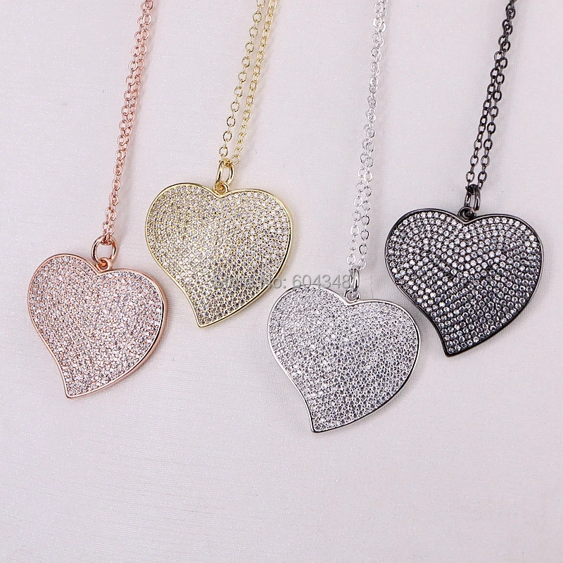 

5 Strands ZYZ180-0290 Pave CZ Heart Necklace Crystal Zircon Micro Paved Heart Pendant Necklace Chokers For Women Jewelry