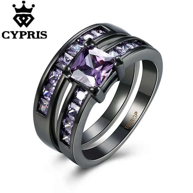 2017 Crystal Fashion Ring Set Black Gold Color  Engagement Jewelry Wedding Rings For Women ring cz