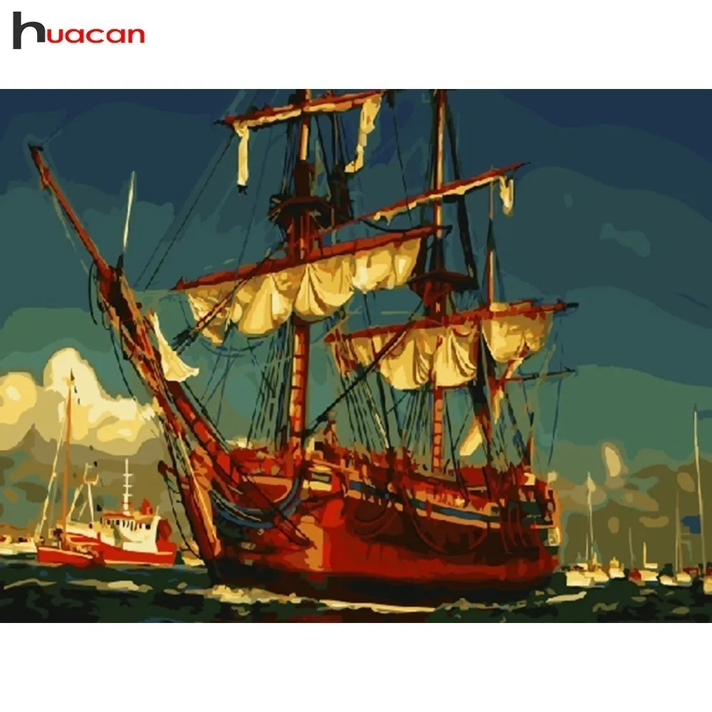 

HUACAN New Arrivals 5D Diamond Painting Full Square Sailboat Diamond Mosaic Scenic Diamond Embroidery Cross Stitch Resin Drill