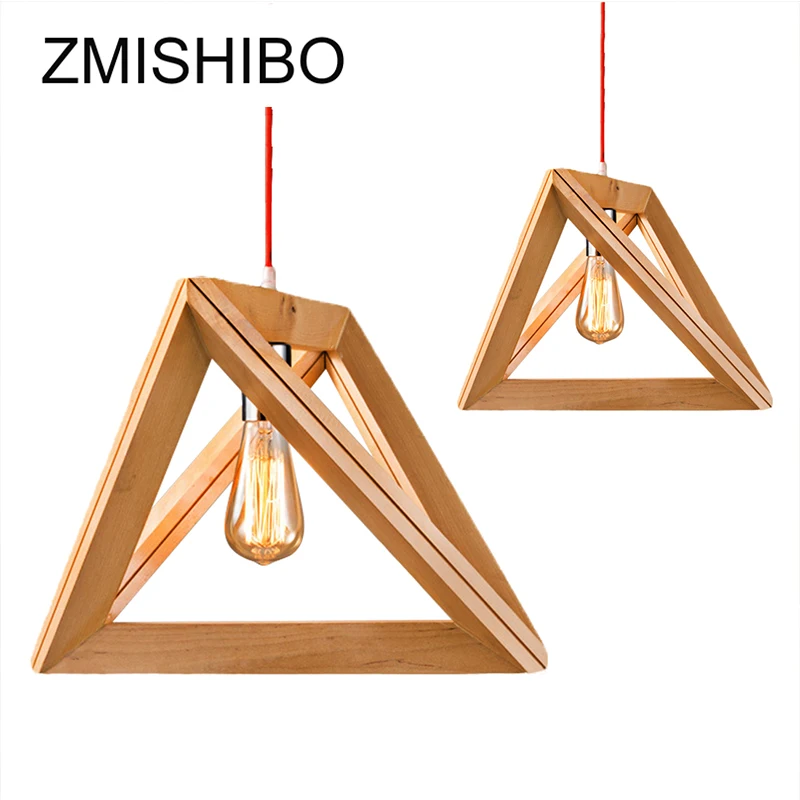 

ZMISHIBO Country Style Wooden Pendant Lights E27 110-220V 1M Wire Triangle Decoration Lamp Droplight For Study Living Hotel Room