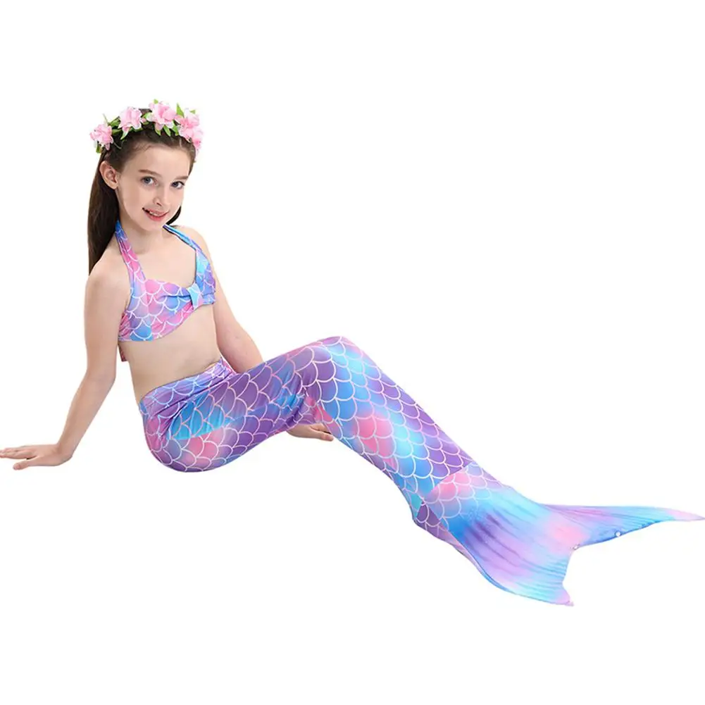Billige 3 teile satz HEIßER Kinder Mädchen Bikini Set Mermaid Tails mit Fin Badeanzug Bikini Badeanzug Kleid für Mädchen Kinder Strand cosplay