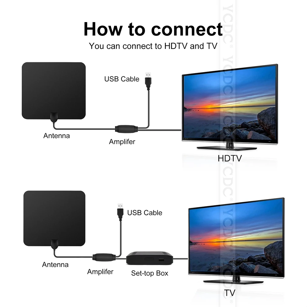 Усиленная Внутренняя HDTV антенна 80 миль диапазон цифрового ТВ Антенна Усилитель