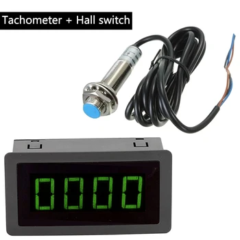 

LED 4 Digital Blue Green Red Tachometer RPM Speed Meter+Hall Proximity Switch Sensor NPN Measuring Gauges