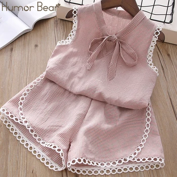 

Humor Bear Girls Summer Set 2019 Kids Clothes Lace Plaid design Baby Girls Clothing Sets Two-Piece Kids Suit Children's clothes