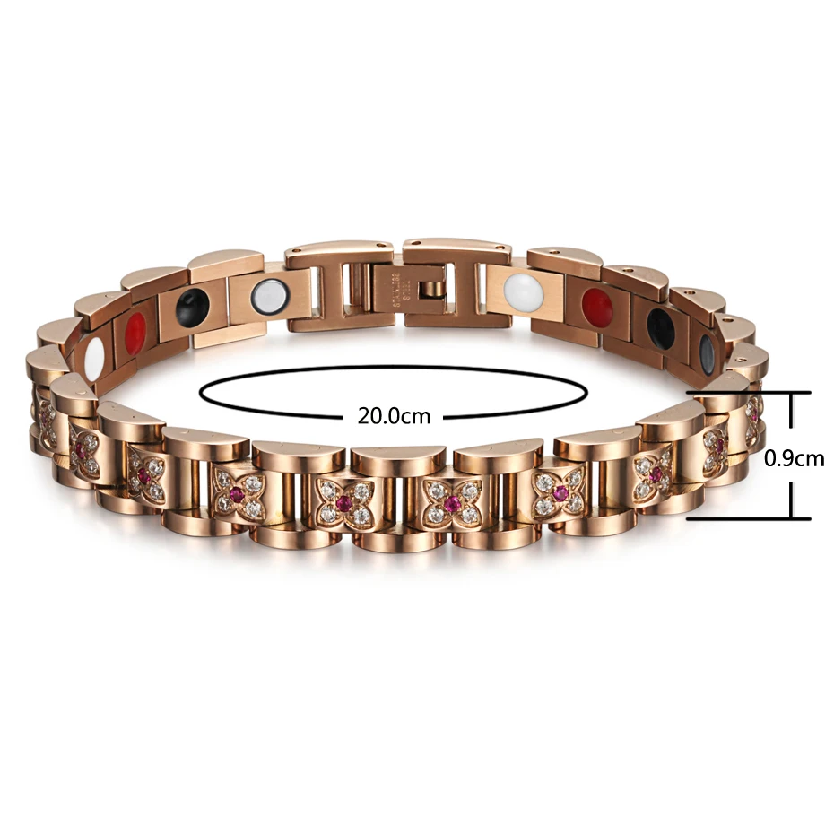 Najtaniej RainSo magnetyczna bransoletka zdrowotna bransoletka dla kobiet kwiat zawieszka z cyrkonią łańcuszek Link Hologram bransoletka kobieta luksusowa biżuteria uzdrawianie