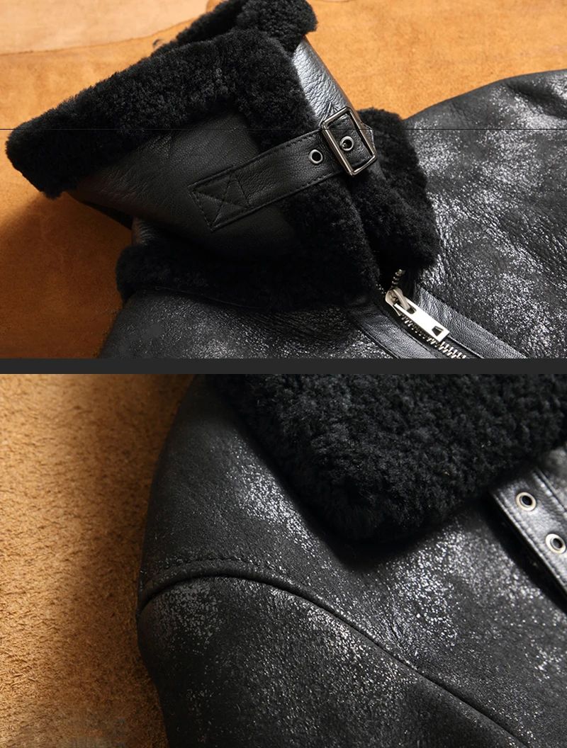 Мужская зимняя модная винтажная Ретро Овчина кожа поверхность овечья шерсть подкладка Длинная байкерская куртка пальто