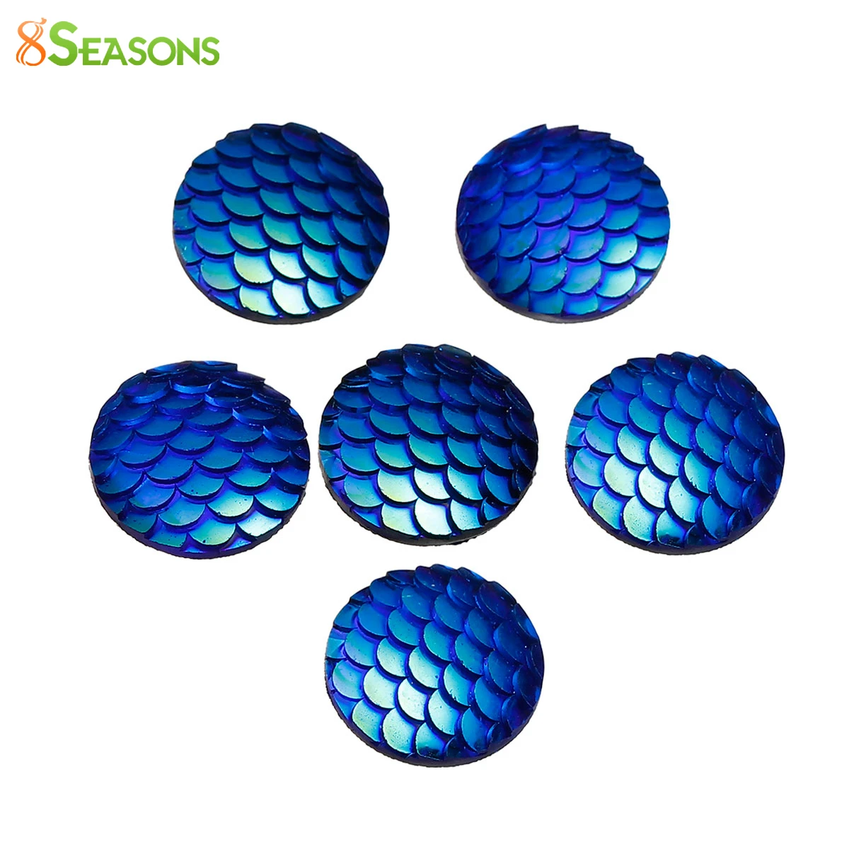 

8SEASONS Resin Mermaid Fish /Dragon Scale Dome Seals Cabochon Round Blue AB Color 18mm( 6/8") Dia, 10 PCs