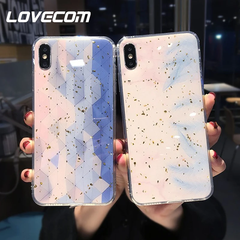 

LOVECOM Gold Powder Geometric Diamond Rhombic Case For iPhone X XS XS Max XR 6 6S 7 8 Plus Soft Epoxy Protector Phone Back Cover