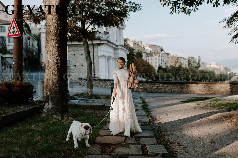 Superoferta Vestido De Novia Bohemio Rustico De Encaje Beige Con Espalda Abierta Con Mangas Vintage Boho Playa Vestidos De Boda Vestido De Novia De Talla Grande April 2020