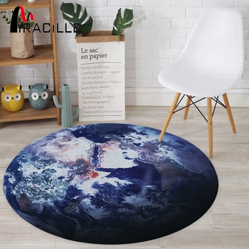

Miracille Outer Space Star Earth Pattern Soft Thicken Coral Velvet Round Carpet and Rug for Kids Living Room Non-slip Floor Mats