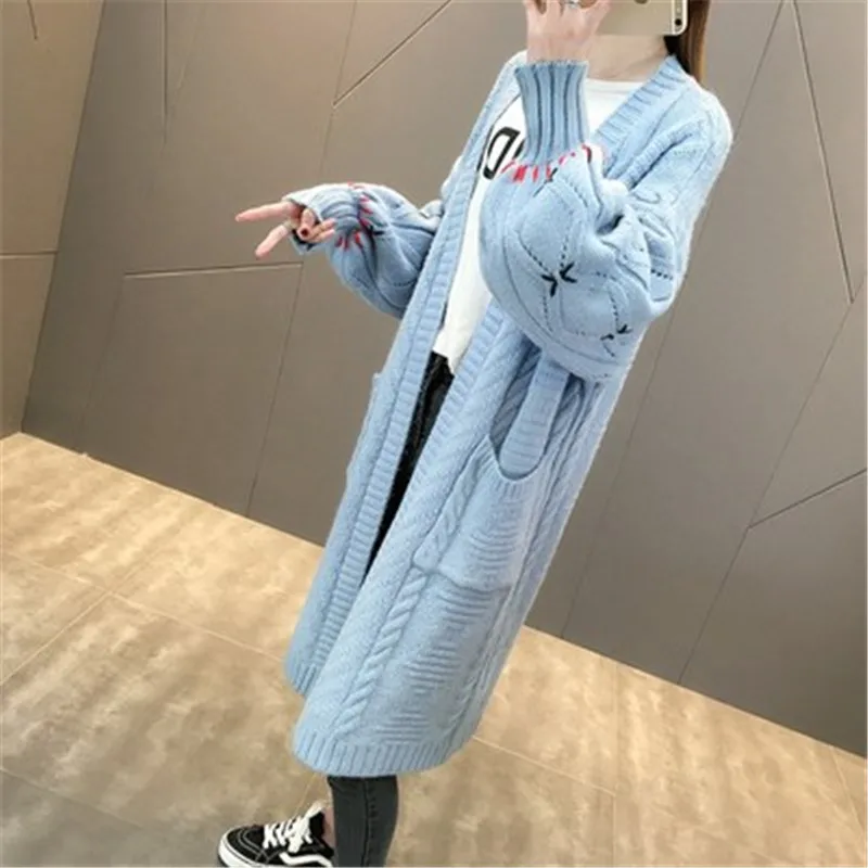 

2018 Autumn Winter Clothing New Fashion Long Sweater Sweater Women's Cardigan Lantern Sleeves Loose Women's Sweater Coat D484