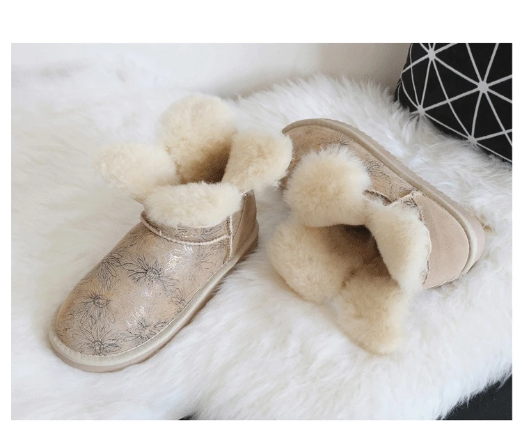 G& Zaco/короткие зимние ботинки из овечьей кожи с милым цветком клевера; Зимние ботильоны из натуральной шерсти; очаровательные женские ботинки; зимняя обувь
