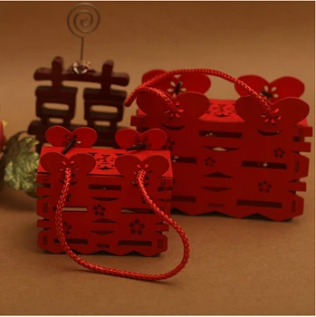 

Free shipping double hi words shaped wood laser cut hand bags shaped wedding box with red rope 50pcs/lot , JA3-9