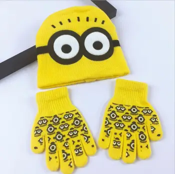 

1 set Despicable me Hat Cartoon Hats Sets Fashion Kids Baby Warm Knitted Caps Gloves Beanies SM836