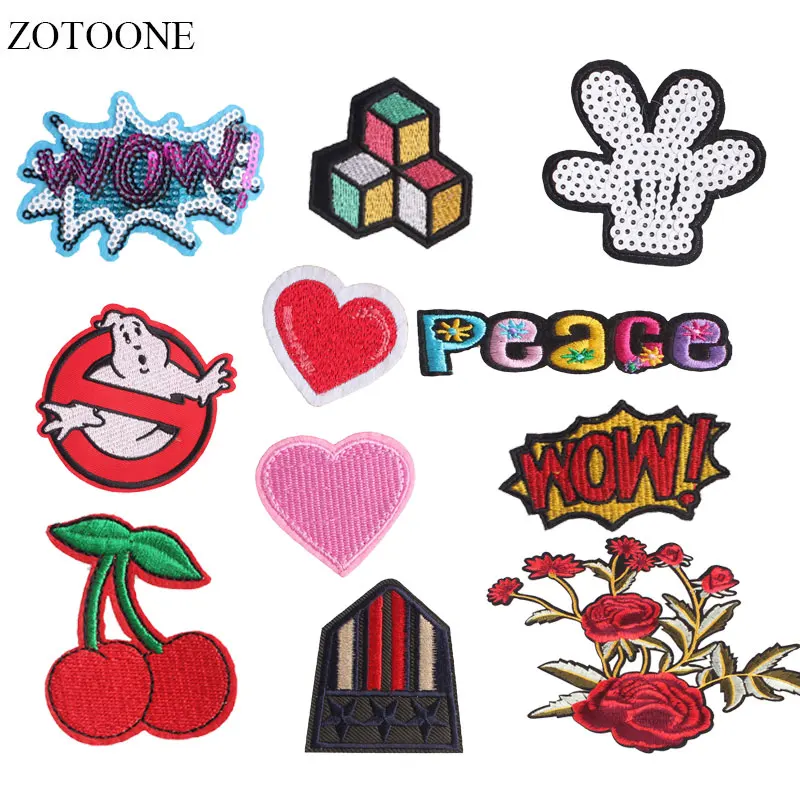 

ZOTOONE Heart Flower Patches Letter Stickers Diy Iron on Clothes Heat Transfer Applique Embroidered Applications Cloth Fabric G