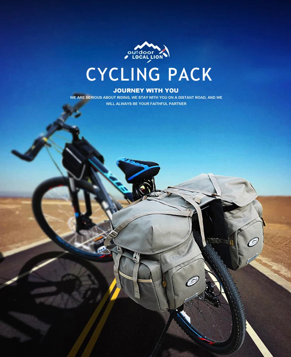 Perfect Retro Canvas Bicycle Luggage Bags 50L Bike Rear Rack Carrier Bag Cycling Outdoor Waterproof Storage Double Bags 7