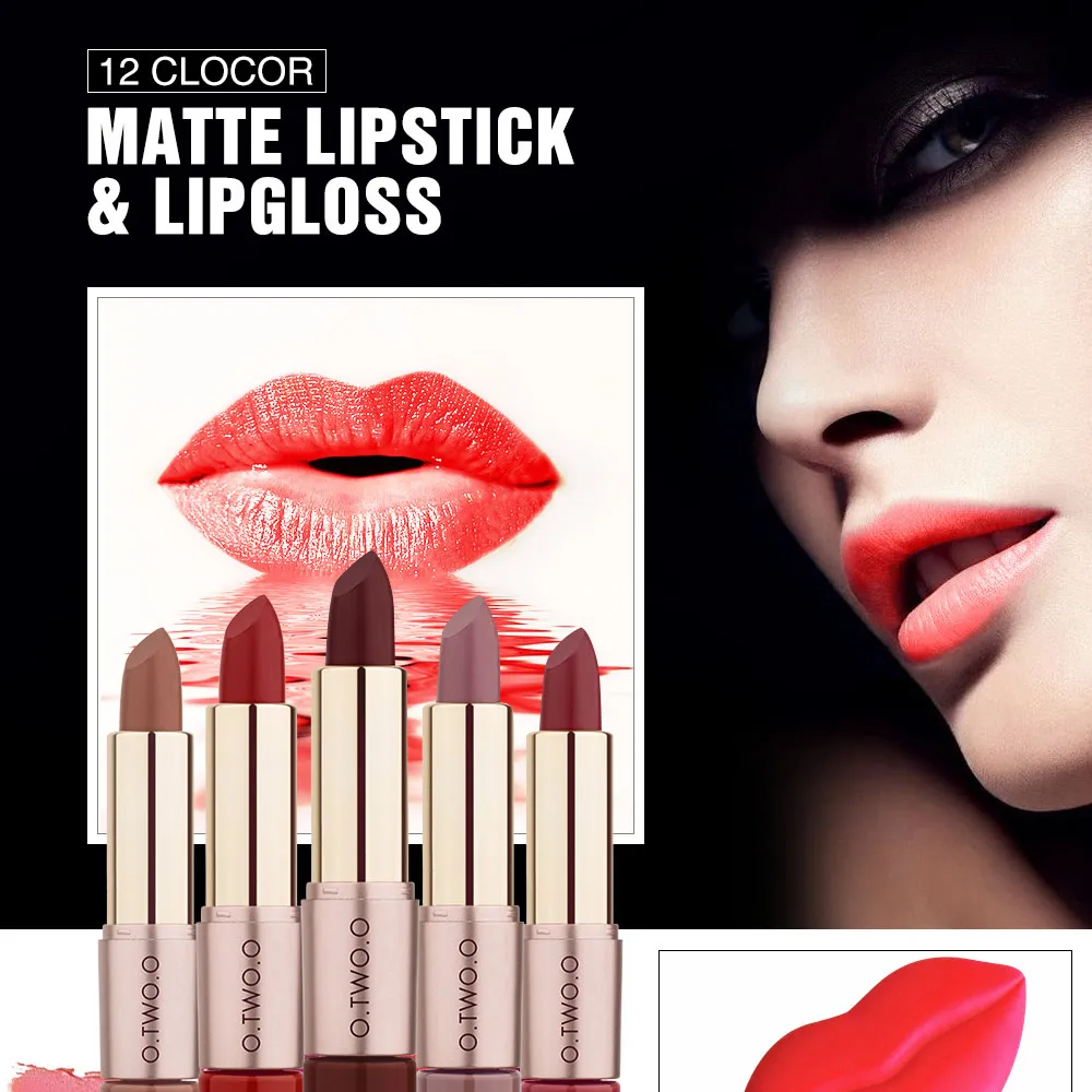 O.TWO.O 2 in 1 Matte Lipstick+Lip Gloss Lips Makeup Cosmetics Waterproof 12 Colors Choose