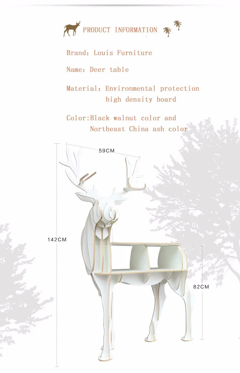 J& E высокого класса серии "L" размер олень журнальный столик креативные животные книжная полка деревянная мебель
