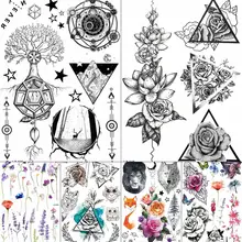 GoldOcean, черные водостойкие татуировки на цепочке, наклейки для женщин и девушек, временная татуировка на запястье, треугольник, цветок, планета, тату