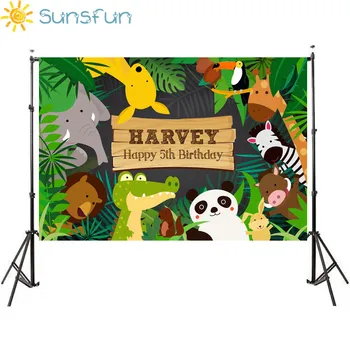 

Sunsfun 7x5ft Cartoon Birthday Photography Backdrops Animals Lovely Newborn Tree Personal Customize Name Age Photographic Studio
