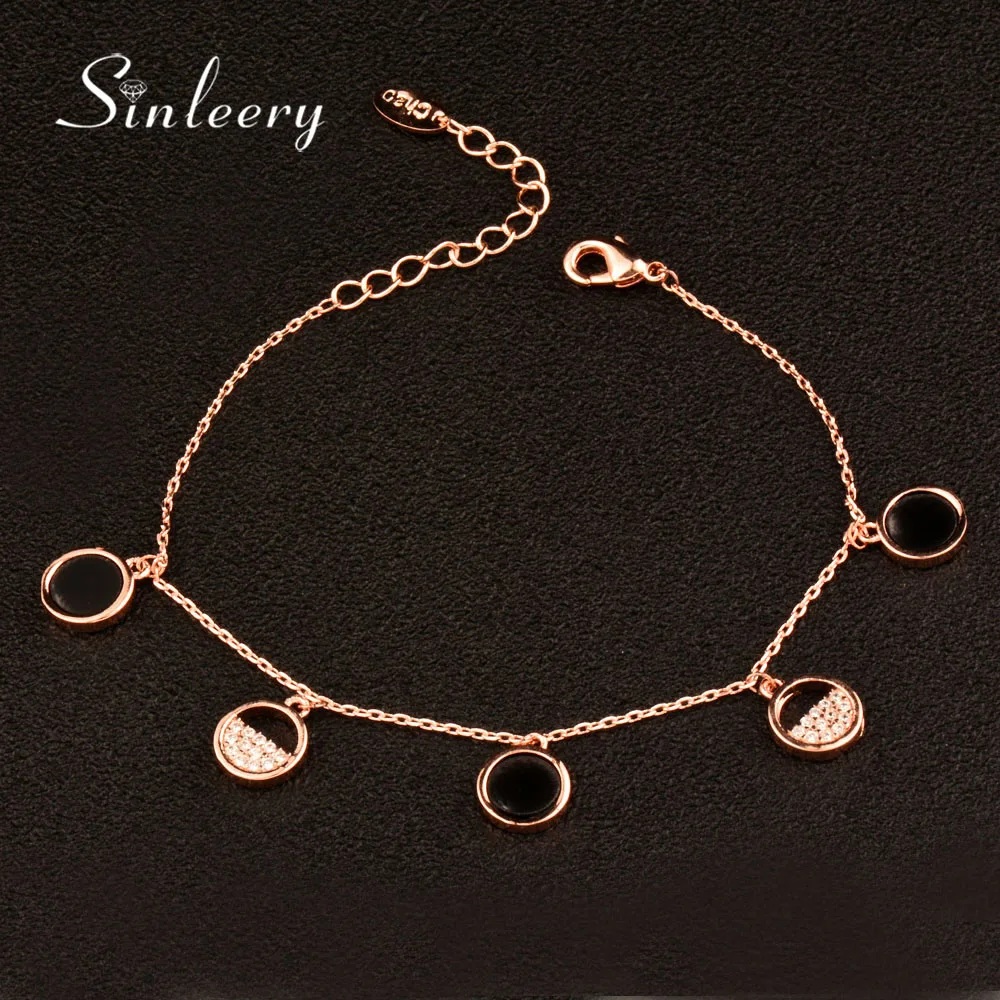 SINLEERY черный акриловый кристалл круглые подвески браслет для женщин модные ювелирные изделия Розовое Золото Серебро Цвет SL130 SSA