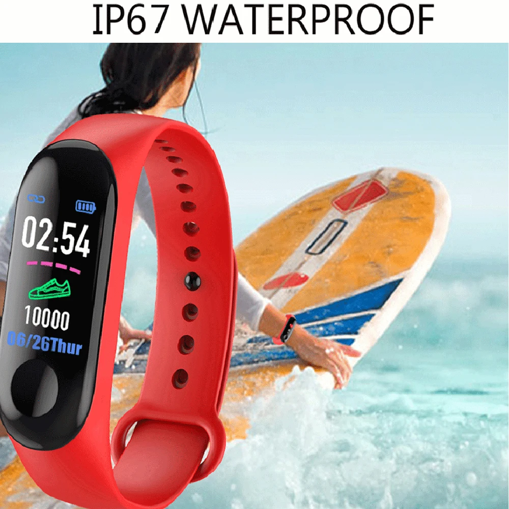 Rovtop M3 Men Smart Wristband Color Screen Smart Band IP67 Waterproof Blood Pressure Heart Rate Activity Fitness Smart Bracelet