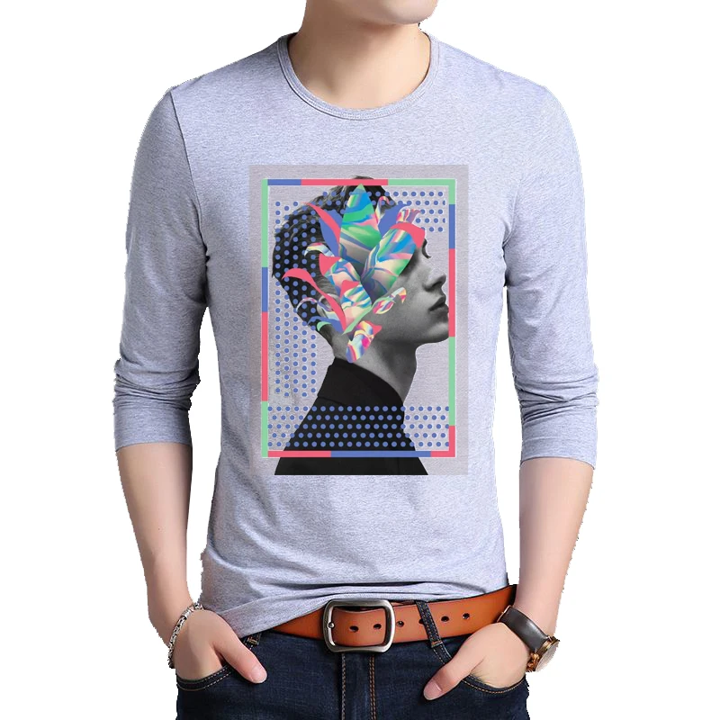 

BROWON Brand Spring T Shirt Men Long Sleeve Print Pattern Slim Fit Cotton T-shirt Men Tee Shirt Homme Plus Size 5XL