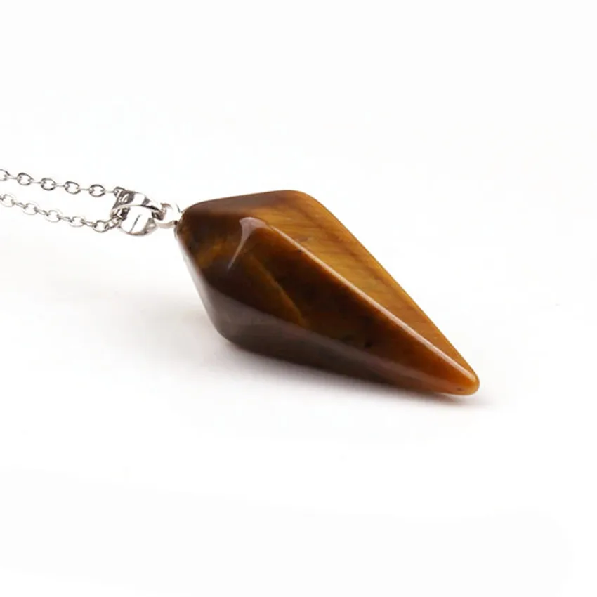 

100-Unique 1 Pcs Silver Plated Natural Tiger Eye Stone Hexagonal Pyramid Pendant Necklace For Men Jewelry
