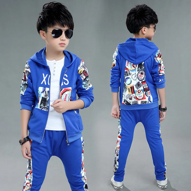 

WomensDate Autumn Kids Sets Baby Boys Hoddies Coat+Pants Two Piece Suit Cotton Children's Kids Blue Clothes Set