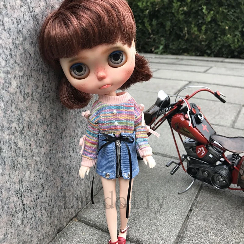 Прекрасный Радужный свитер/джинсовая юбка для Holala, Blyth, средний Blyth аксессуары для кукол