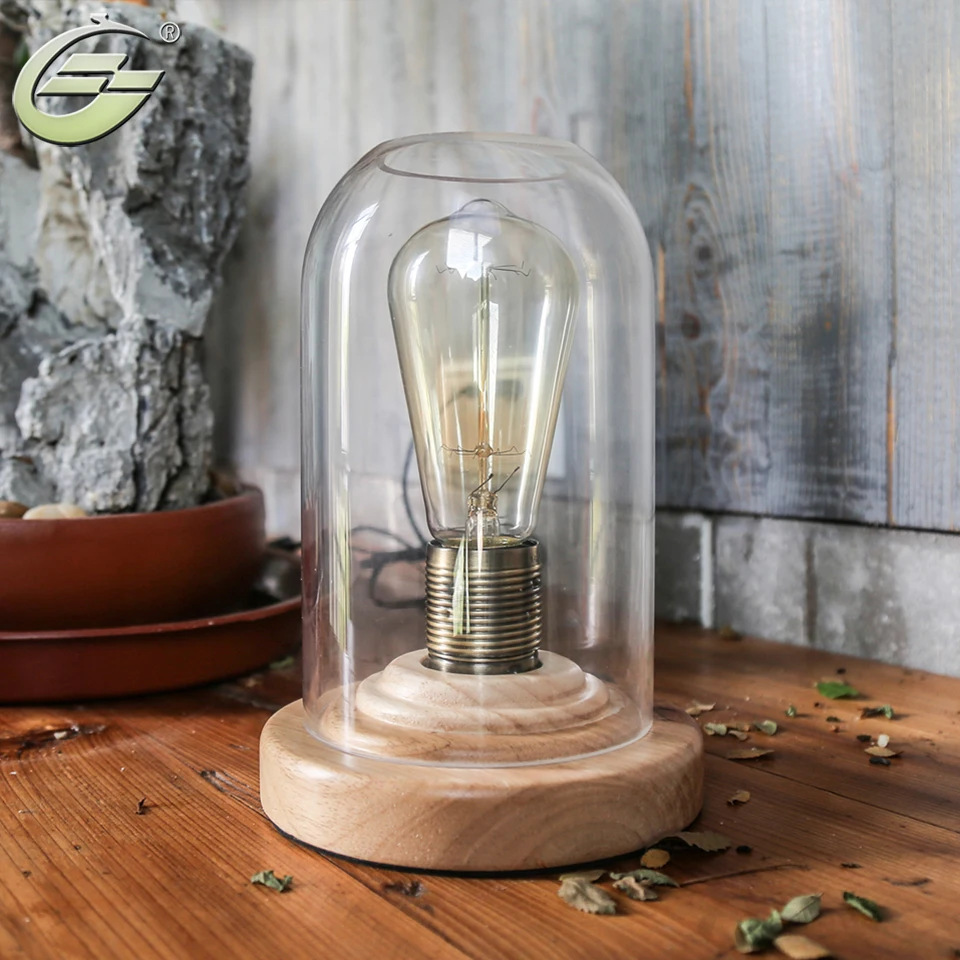 YUENSLIGHTING Лофт винтажная промышленная стеклянная деревянная настольная лампа