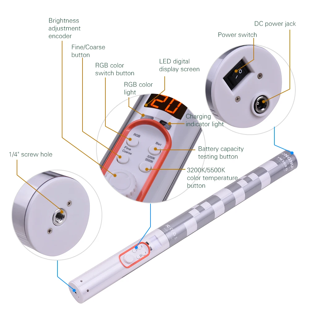 Yongnuo YN360II YN360 II ручной пиксельный лед на палочке светодиодный видео свет 3200 K-5500 K видео свет RGB красочный контроль светодиодный телефон приложение