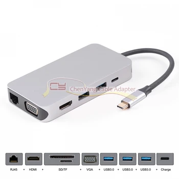 

Thunderbolt 3 Dock USB-C VGA HDMI Ethernet 3 Ports HUB TF SD Charger Card Reader Multiport Adapter for Laptop