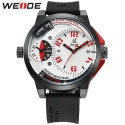 WEIDE 2017 Для мужчин S Часы Лидирующий бренд Роскошный кожаный ремешок Кварцевые Для мужчин Dual Time Zone аналоговый Дата Для мужчин Спорт Армия