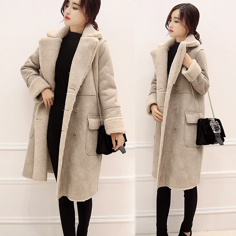 Winter new Korean suede lambs wool coat women's cotton coat long warm thickening coat students solid color parkas MZ1137