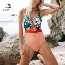 CUPSHE, перекрестный цветочный Цельный купальник, Женский монокини с завязками спереди, купальник, пляжные купальные костюмы для девочек