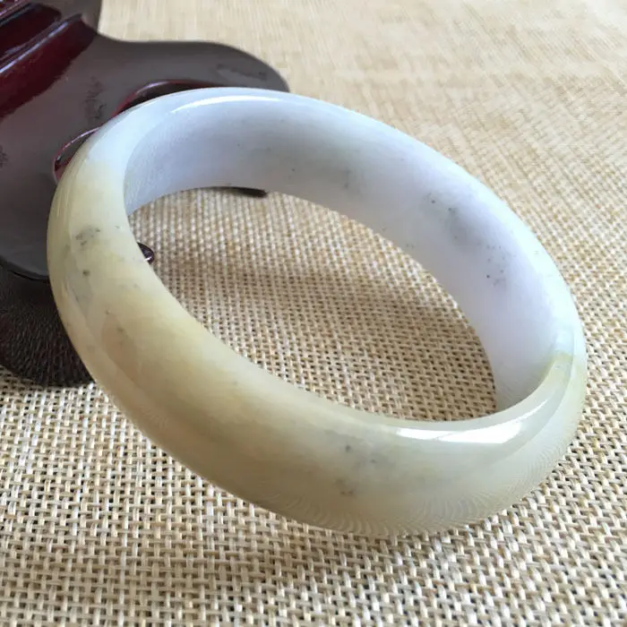 

57mm Certified Grade A Natural Yellow Green Jadeite Jade Bracelet Bangle 6583