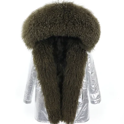 OFTBUY, зимняя женская куртка, пальто из натурального меха, парка из монгольского овечьего меха, воротник из лисьего меха, подкладка из армейского зеленого меха, модное длинное пальто с кисточками