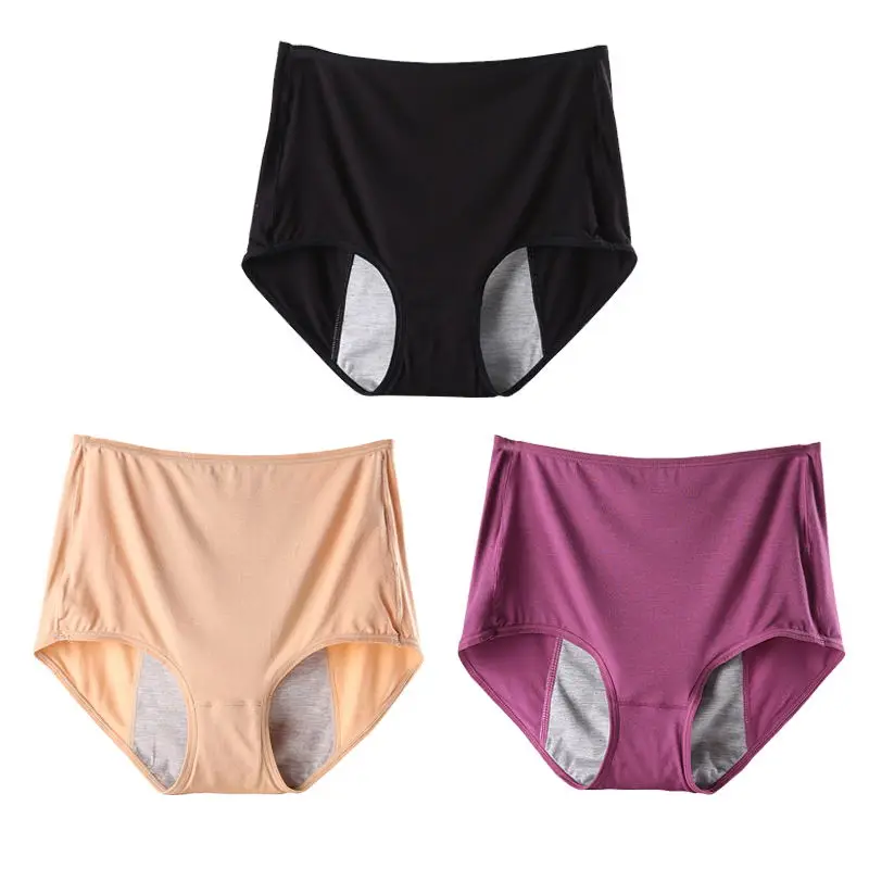 DKERT 3pcs/lot Women Menstrual Period Panties Ladies Underwear Seamless Plus Size Physiological Leakproof Female Briefs - Цвет: Black Beige Purple